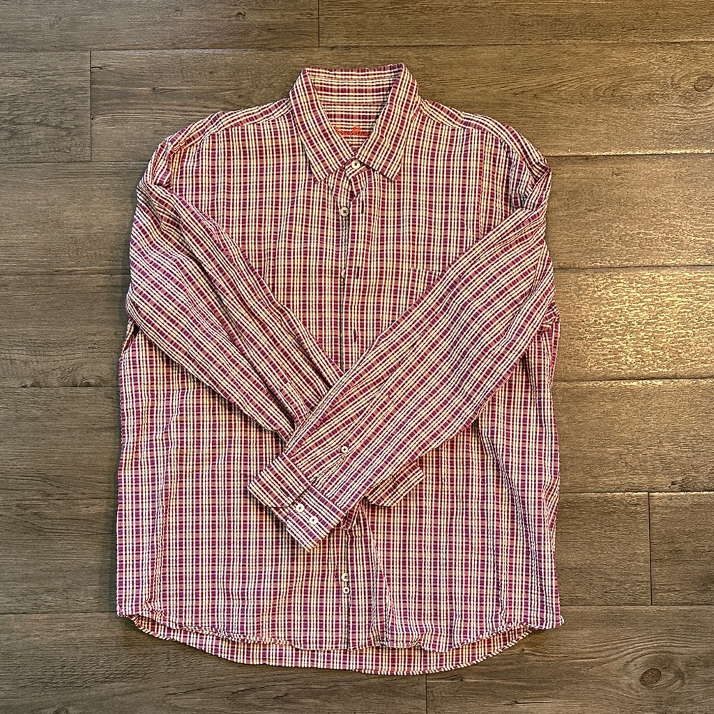 Alan Flusser Red and White Plaid Button Down Shirt